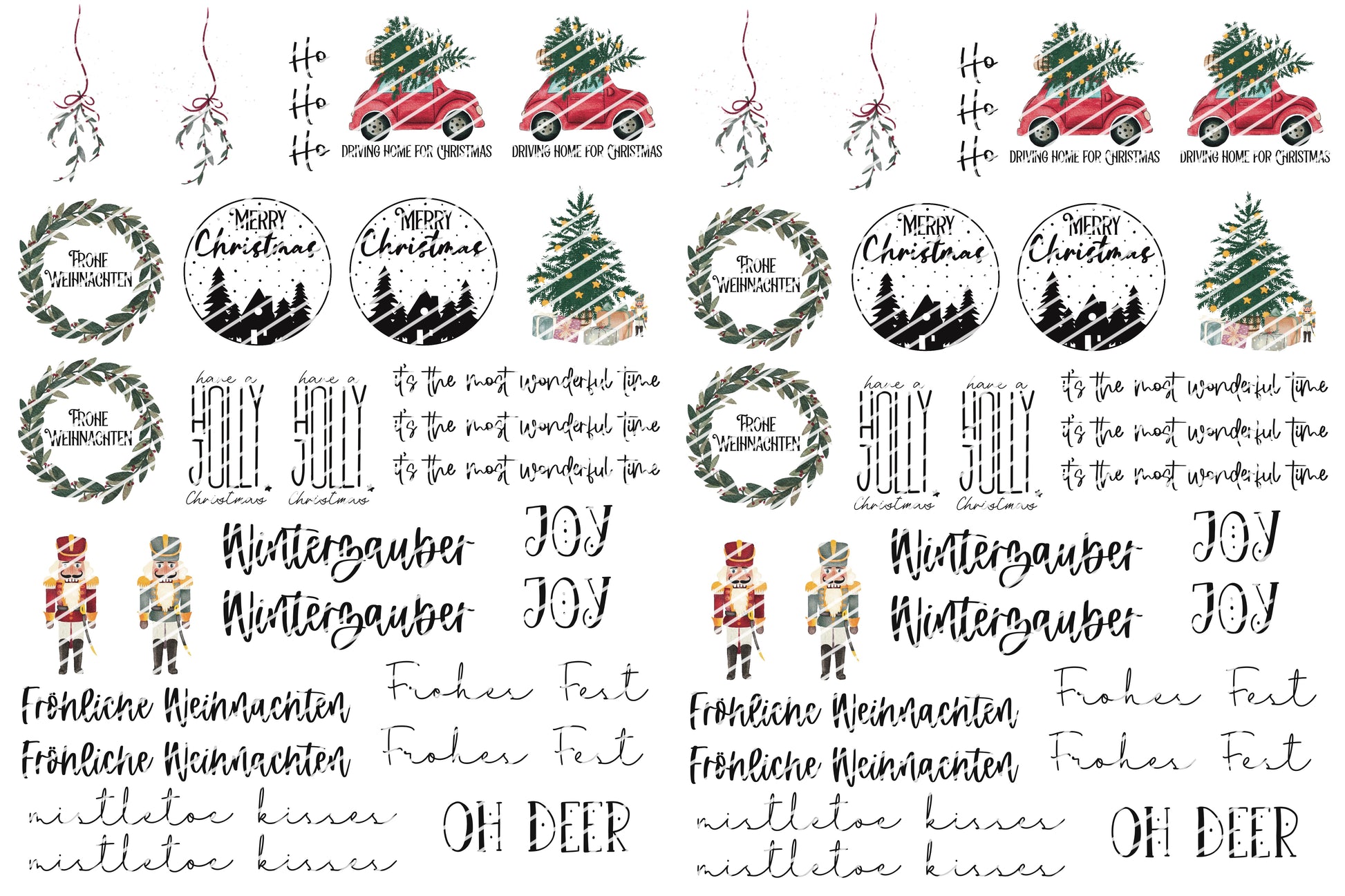 Von Jana Köter erstellte pdf Vorlage für Wasserschiebefolie mit weihnachtlichen Motiven zum ausdrucken