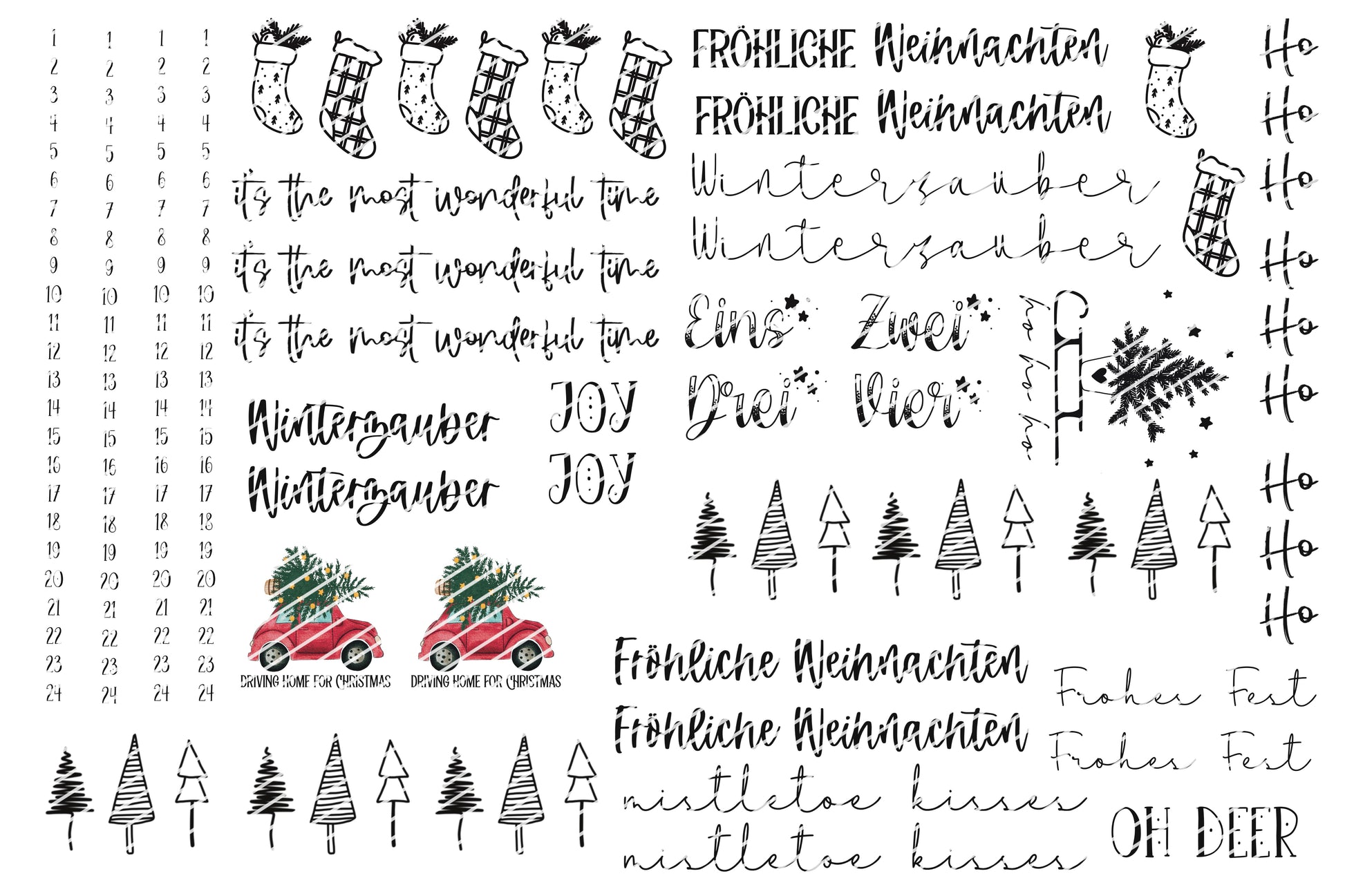 Von Jana Köter erstellte pdf Vorlage für Wasserschiebefolie mit weihnachtlichen Motiven zum ausdrucken