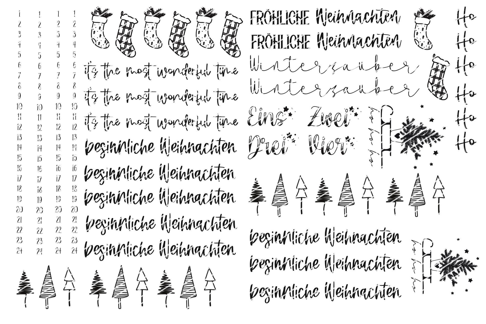 Von Jana Köter erstellte pdf Vorlage für Wasserschiebefolie mit weihnachtlichen Motiven zum ausdrucken